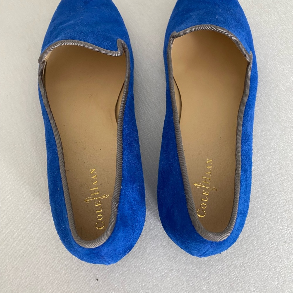 Cole Haan loafers. Royal Blue suede with gray piping. Size 8. Never been worn.